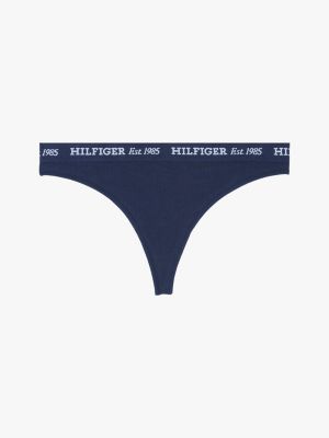 blau gerippter string mit logo für damen - tommy hilfiger