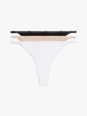 multi set van 3 microvezel tanga-strings met kant voor dames - tommy hilfiger