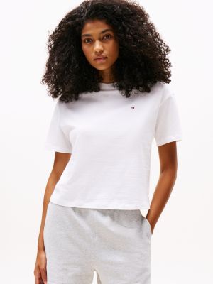 white relaxed t-shirt van jerseykatoen voor dames - tommy hilfiger