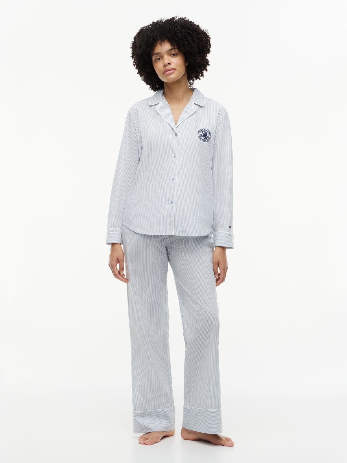 Essential Stripe Poplin Pyjama Shirt — Blue