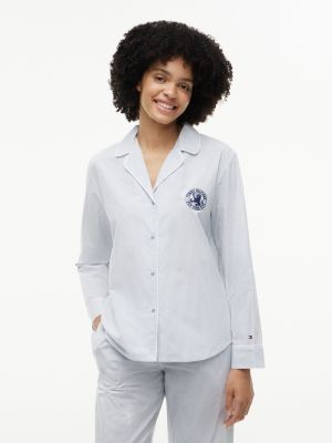 blue essential stripe poplin pyjama shirt for women tommy hilfiger