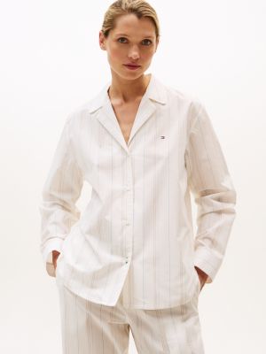 white relaxed fit pyjama-hemd aus popeline für damen - tommy hilfiger