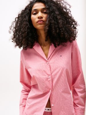 chemise de pyjama décontractée en popeline rose pour femmes tommy hilfiger