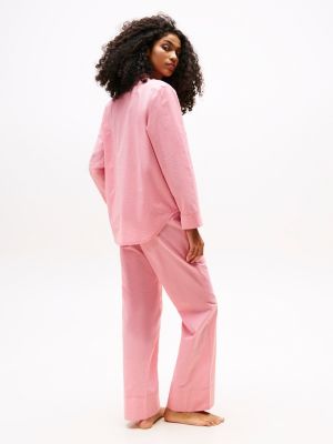 roze relaxed fit pyjamashirt van poplin voor dames - tommy hilfiger