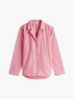 roze relaxed fit pyjamashirt van poplin voor dames - tommy hilfiger