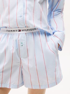 multi logo poplin pyjama shorts for women tommy hilfiger