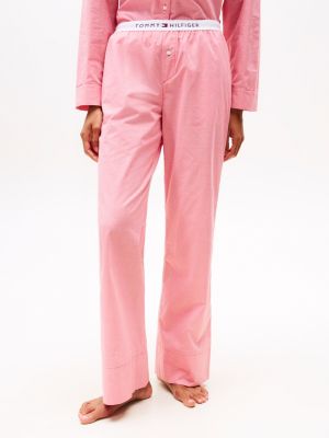 roze poplin pyjamabroek met logo voor dames - tommy hilfiger