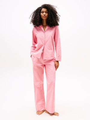 roze poplin pyjamabroek met logo voor dames - tommy hilfiger