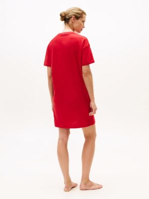 red relaxed pyjama t-shirt dress for women tommy hilfiger