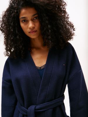 blue waffle knit lounge bathrobe for women tommy hilfiger