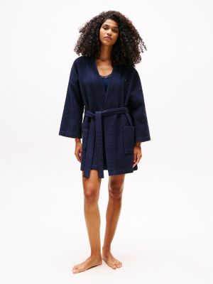 blue waffle knit lounge bathrobe for women tommy hilfiger