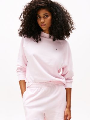 pink relaxed fit lounge trackshirt voor dames - tommy hilfiger