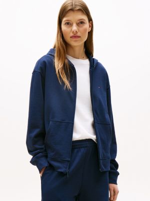 blue relaxed zip-thru lounge hoody for women tommy hilfiger