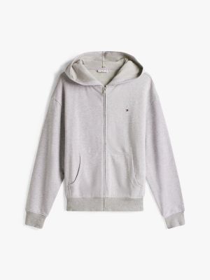 grey relaxed zip-thru lounge hoody for women tommy hilfiger