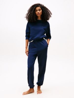 blauw relaxed fit loungejogger met boorden voor dames - tommy hilfiger