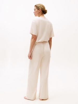 beige logo waistband pyjama bottoms for women tommy hilfiger