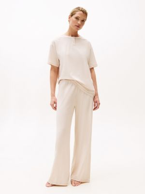 beige logo waistband pyjama bottoms for women tommy hilfiger