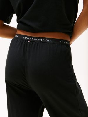 pantalon de pyjama à ceinture à logo noir pour femmes tommy hilfiger