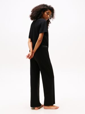 pantalon de pyjama à ceinture à logo noir pour femmes tommy hilfiger