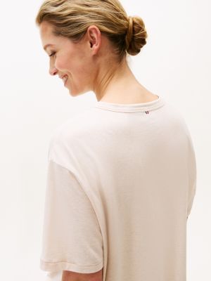 beige relaxed henley pyjama t-shirt for women tommy hilfiger