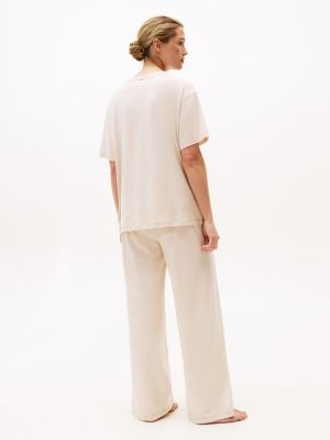 beige relaxed henley pyjama t-shirt for women tommy hilfiger