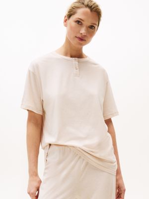 beige relaxed henley pyjama t-shirt for women tommy hilfiger