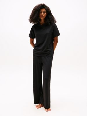 black relaxed henley pyjama t-shirt for women tommy hilfiger