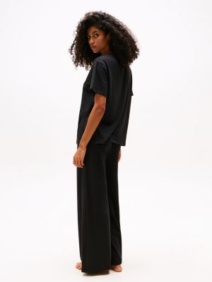 black relaxed henley pyjama t-shirt for women tommy hilfiger