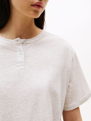 grau relaxed fit pyjama-t-shirt mit henley-kragen für damen - tommy hilfiger