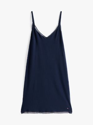 blauw nachtjapon met kanten rand voor dames - tommy hilfiger