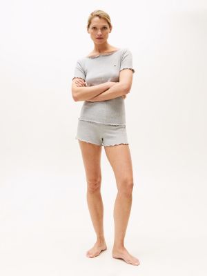grey hilfiger flag ribbed shorts pyjama set for women tommy hilfiger