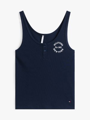 blue ribbed slim henley lounge tank top for women tommy hilfiger