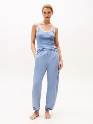 grey ribbed slim henley lounge tank top for women tommy hilfiger