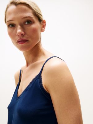 camiseta de pijama con ribete de encaje azul de mujeres tommy hilfiger