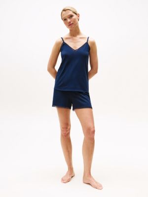 camiseta de pijama con ribete de encaje azul de mujeres tommy hilfiger