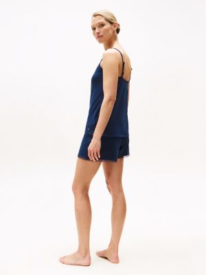 camiseta de pijama con ribete de encaje azul de mujeres tommy hilfiger