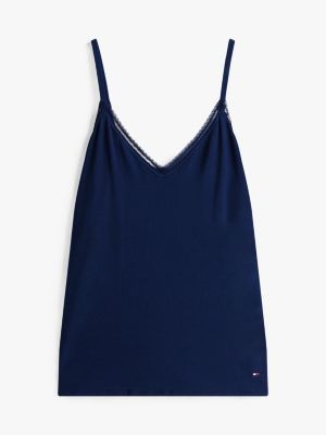 camiseta de pijama con ribete de encaje azul de mujeres tommy hilfiger