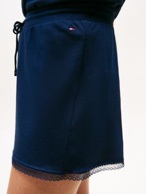 blau relaxed fit pyjama-shorts mit spitzenbesatz für damen - tommy hilfiger