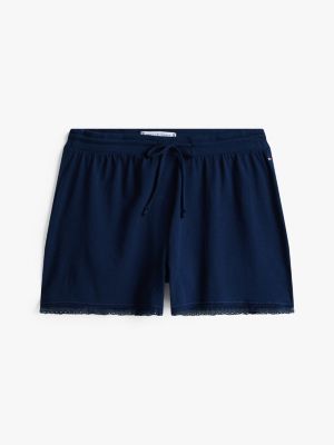 blau relaxed fit pyjama-shorts mit spitzenbesatz für damen - tommy hilfiger