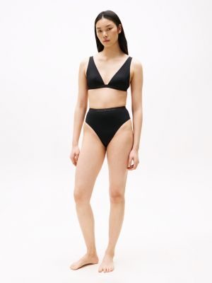 black tonal logo plunge bikini top for women tommy hilfiger