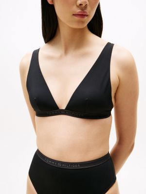 parte superior de bikini con escote negro de mujeres tommy hilfiger