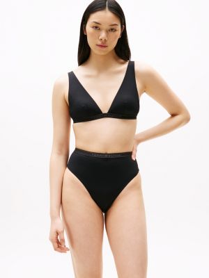 black bikinioberteil mit tiefem dekolleté und logo für damen - tommy hilfiger