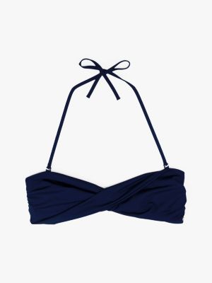 haut de bikini bandeau à détail torsadé bleu pour femmes tommy hilfiger