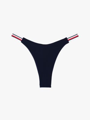 blauw high cut bikinibroekje met signature-streep voor dames - tommy hilfiger