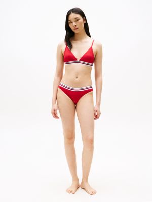 czerwony dół od bikini classic z sygnowanymi paskami dla kobiety - tommy hilfiger