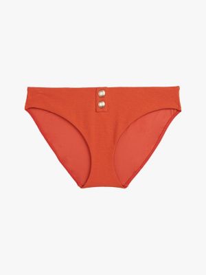 rot strukturierte bikinihose mit knöpfen für damen - tommy hilfiger