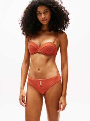 rood classic getextureerd bikinibroekje met knopen voor dames - tommy hilfiger