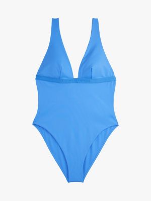 blau badeanzug mit gleichfarbigem logo für damen - tommy hilfiger