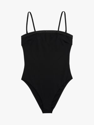 maillot de bain tonal logo à col carré noir pour femmes tommy hilfiger