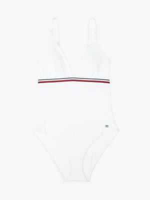 maillot de bain global stripe décolleté blanc pour femmes tommy hilfiger